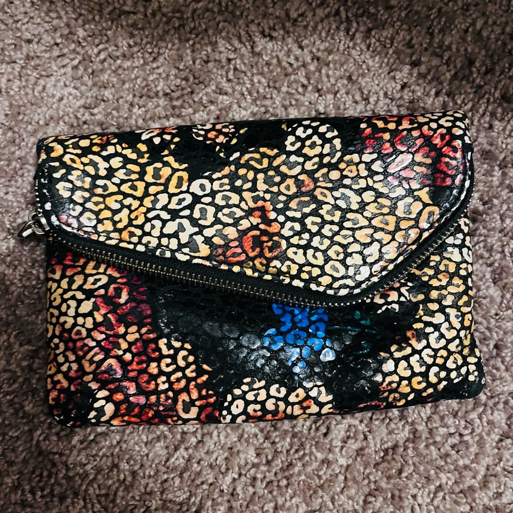 Hobo Black and Multi-colored cheetah print wristlet